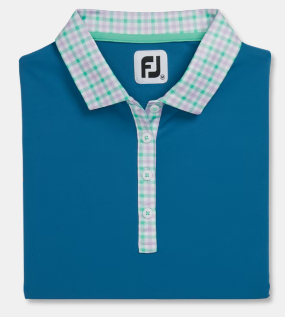 FootJoy Women's Shirt Gingham Trim Short Sleeve - Medium