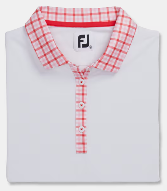 FootJoy Women's Shirt Gingham Trim Short Sleeve - Medium