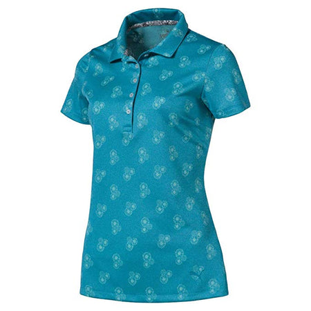 PUMA Golf Women's Burst into Bloom Polo SHIRT TOP - Caribbean Sea - Golf Country Online